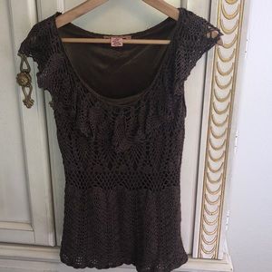 Bandolino crochet brown top